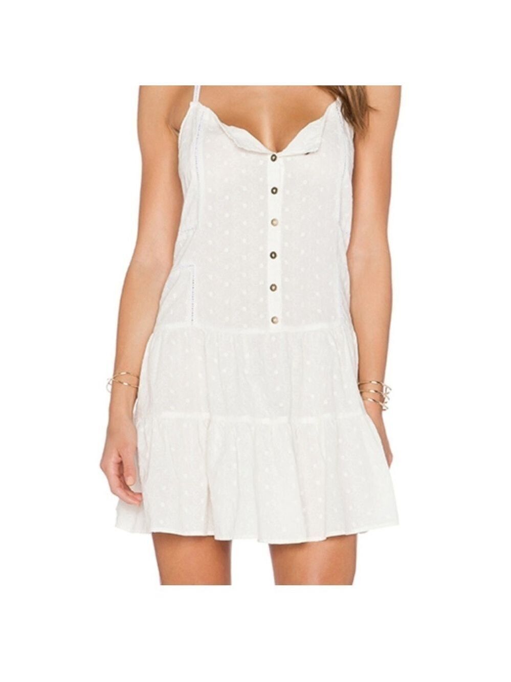 Current Elliott The Florence Cotton Boho Dress Large Ivory Damask summer $238